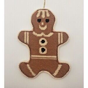 Gingerbread Man Needlepoint Christmas Finished Ornament 3.5 x 4.5" Cream Back